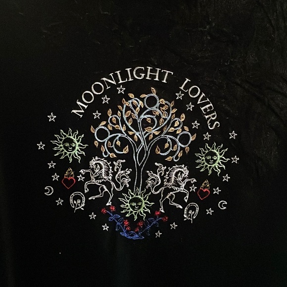 Sandro Paris Moonlight Lovers Embroidered Stretch Velvet Tee, size S - Picture 7 of 11